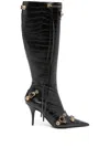 Balenciaga Cagole White Pointed High-boots With Studs And Buckles In Leather Woman In Black