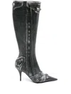 Balenciaga Cagole Printed Leather Knee Boots In Grey