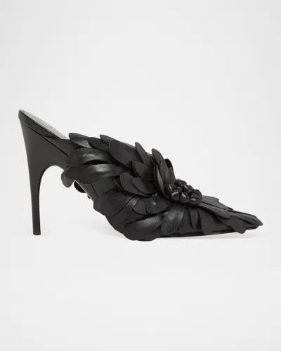 Balenciaga 90mm Flowers Leather Mule Pumps In Black