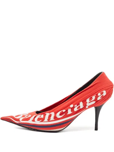 Pre-owned Balenciaga 90mm Logo-print Pumps In Red