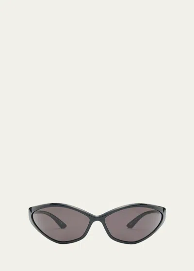 Balenciaga 90s Oval Injected Nylon Wrap Sunglasses In Black