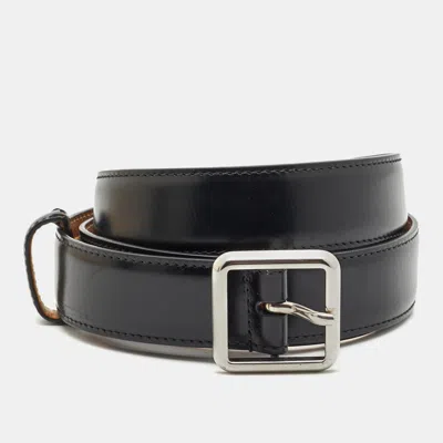 Pre-owned Balenciaga 95cm Buckle Belt Black Leather