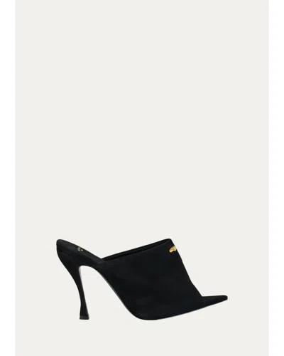 Balenciaga 95mm Suede Peep-toe Mules In Animal Print