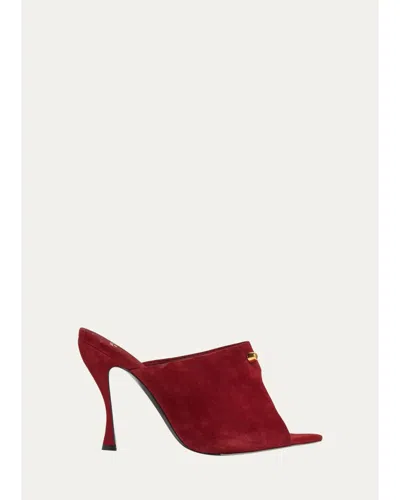 Balenciaga 95mm Suede Peep-toe Mules In Red
