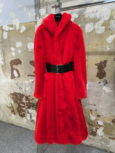 Balenciaga A-line Faux Fur Coat In Red