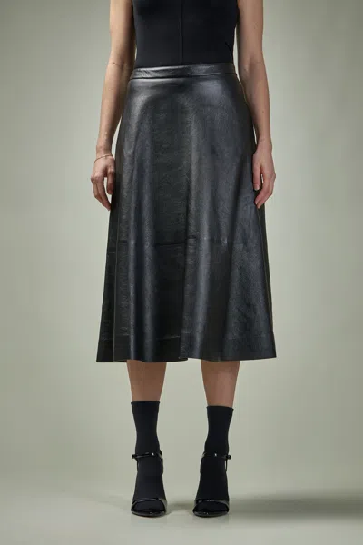 Balenciaga Black Leather Flared Skirt