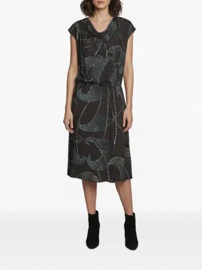 Pre-owned Balenciaga Abstract-print Blouson Midi Dress In Black
