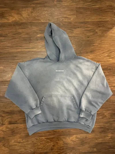 Pre-owned Balenciaga Acid Wash Embroidered Hoodie In Light Blue
