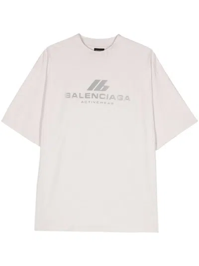 Balenciaga Activewear Cotton T-shirt In Light Grey