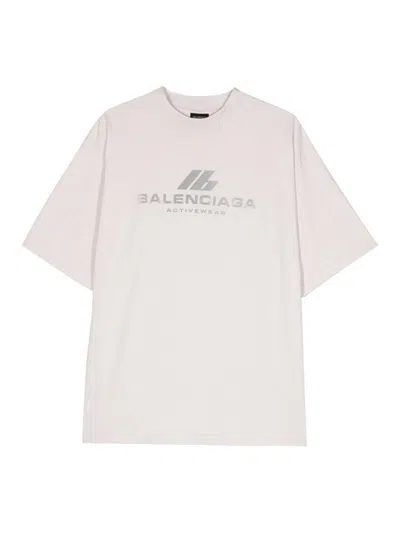 Balenciaga Activewear Cotton T-shirt In Light Grey