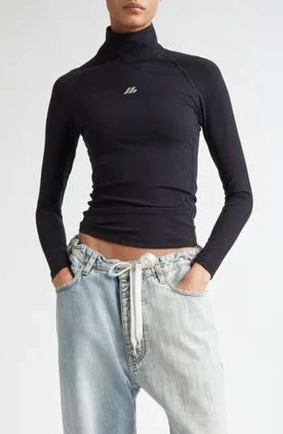 Balenciaga Activewear Logo Fitted Turtleneck Top In Black