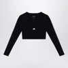 Balenciaga Logo Scoop Neck Cropped Top With Long Sleeves In Black