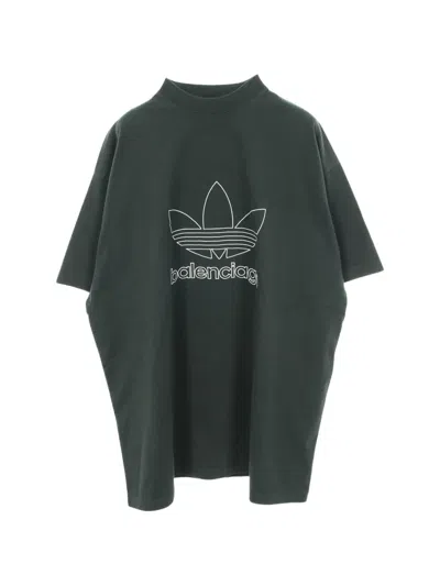 Pre-owned Balenciaga × Adidas 2010s Trefoil Embroidered T-shirt In Green