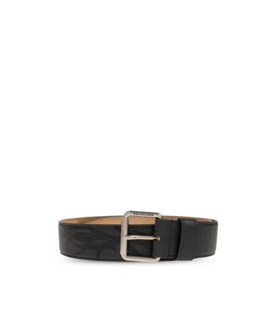 Balenciaga Buckle Patterned Leather Belt In Black
