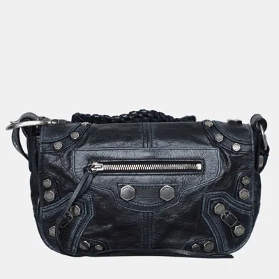 Pre-owned Balenciaga Aged Leather Le Cagole Xs Flap Bag In Black