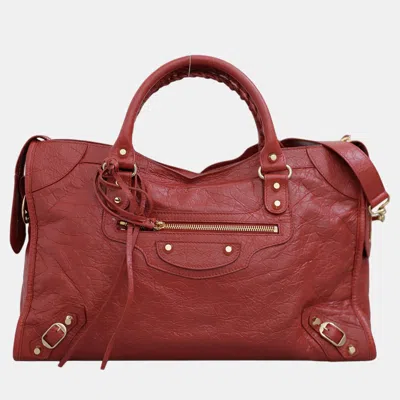 Pre-owned Balenciaga Agneau Gold Hardware Classic City Bag In Red