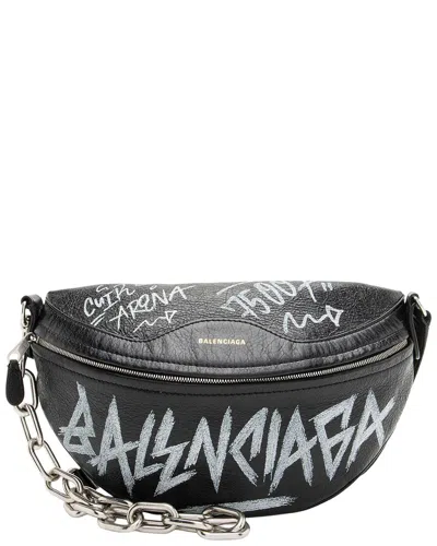 Balenciaga Agneau Graffiti Souvenir Xs Belt Bag (authentic Pre-loved) In Black