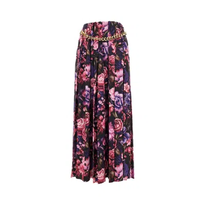 Balenciaga 'ai Purple Bouquet' Satin Long Skirt In Multi