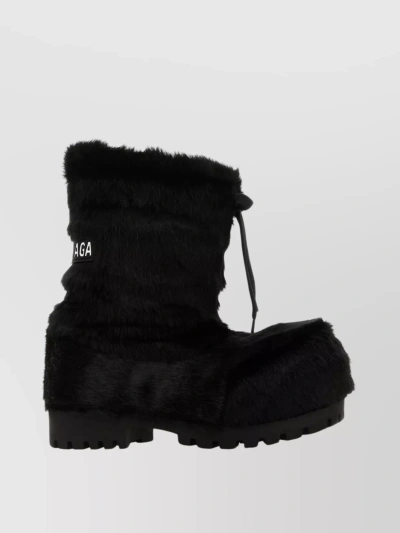 Balenciaga Alaska Ankle Boots With Chunky Sole And Fur Texture In White