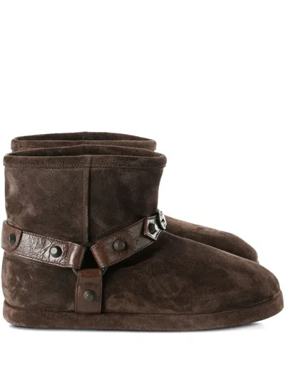 Balenciaga Alaska Brown Ankle Boots With Leather Belt And Logo Lettering On The Rear In Suede Woman