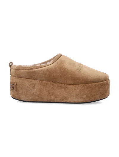 Balenciaga Women Alaska Soft Suede Mule With Plateau In Brown