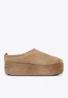 Balenciaga Women Camel Alaska Soft Platform Mules In Sand