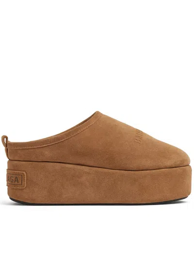 Balenciaga Women Alaska Soft Suede Mule With Plateau In Brown