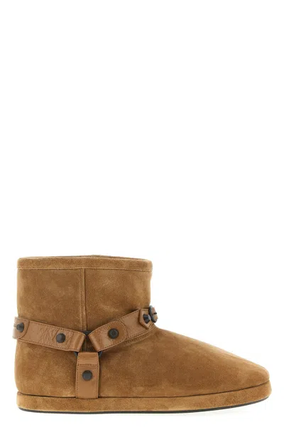 Balenciaga Alaska Studded Leather-trimmed Fleece-lined Suede Ankle Boots In Brown