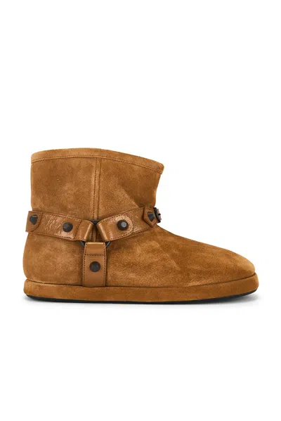 Balenciaga Alaska Studded Leather-trimmed Fleece-lined Suede Ankle Boots In Brown