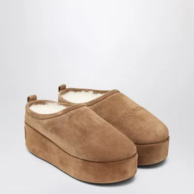 BALENCIAGA ALASKA SOFT BROWN PLATFORM CLOGS
