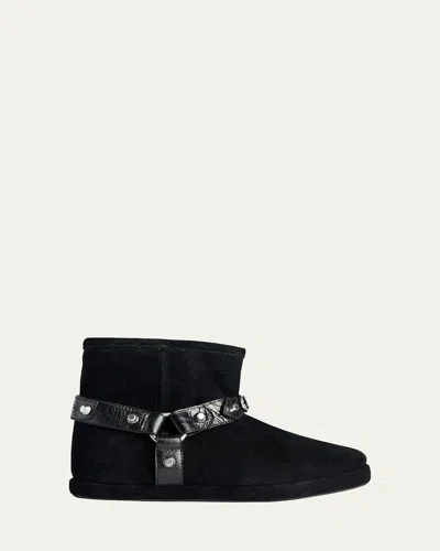 Balenciaga Alaska Soft Shearling-lined Suede Ankle Booties In Black