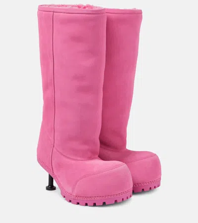 Balenciaga Alaska Suede Knee-high Boots In Pink