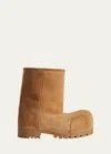 Balenciaga Alaska Fur Low Brown Calf Leather Boots In Brownwhite