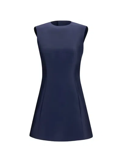 Balenciaga A-line Merino Wool And Silk Blend Short Dress In Blue