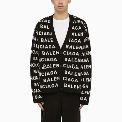 Balenciaga All Over And White Logo Cardigan In Black