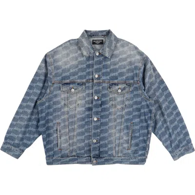 Pre-owned Balenciaga All-over Bb Monogram Logo Denim Jacket 'blue'