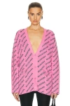 Balenciaga Logo V-neck Ribbed Knit Cardigan In Pink & Black