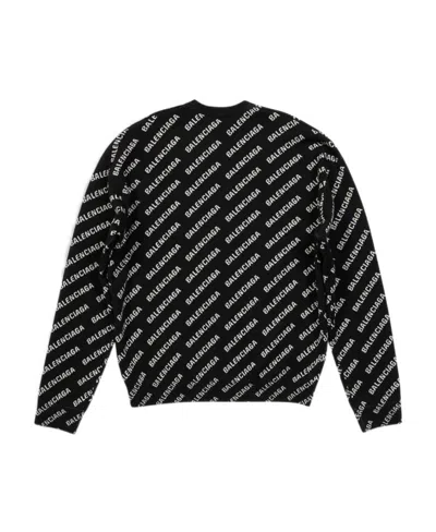Balenciaga All-over Intarsia-knit Logo Jumper In Black