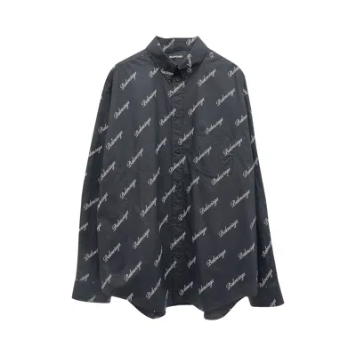 Pre-owned Balenciaga All Over Logo Button Down Shirt 'black' | Men's Size 40