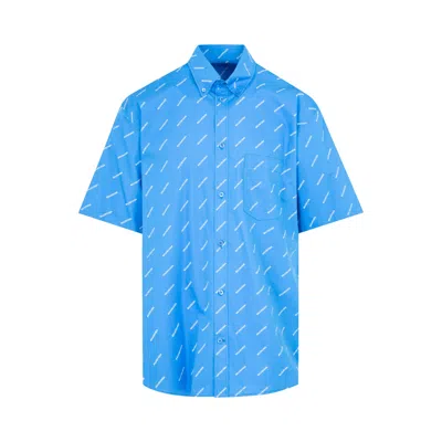 Pre-owned Balenciaga All Over Logo Button Down Shirt 'blue' | Men's Size 40