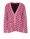 Balenciaga Logo V-neck Ribbed Knit Cardigan In Pink