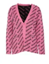Balenciaga Logo V-neck Ribbed Knit Cardigan In Pink