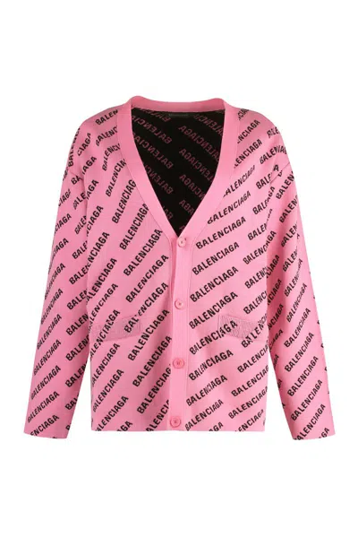 Balenciaga All Over Logo Cardigan In Pink