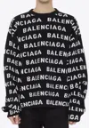 Balenciaga Logo All Over Print Pullover Sweater In Black