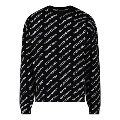 Balenciaga All Over Logo Crewneck Sweater 'black White'