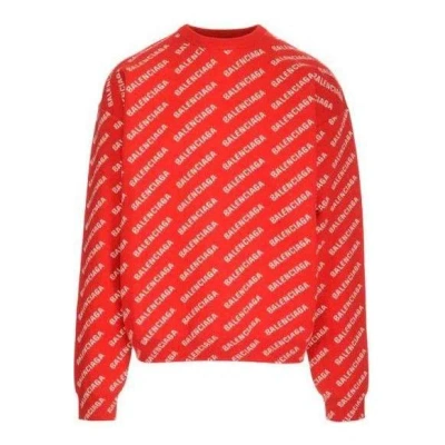 Balenciaga All Over Logo Crewneck Sweater 'red White'