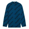 Balenciaga All Over Logo Crewneck Wool Knit Sweater 'petrol Blue'