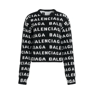 BALENCIAGA WOMEN'S ALL-OVER LOGO CROPPED SWEATER