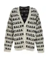 Balenciaga Logo Jacquard Wool Blend V-neck Cardigan In Gray