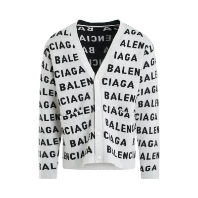 BALENCIAGA ALL-OVER LOGO KNIT CARDIGAN